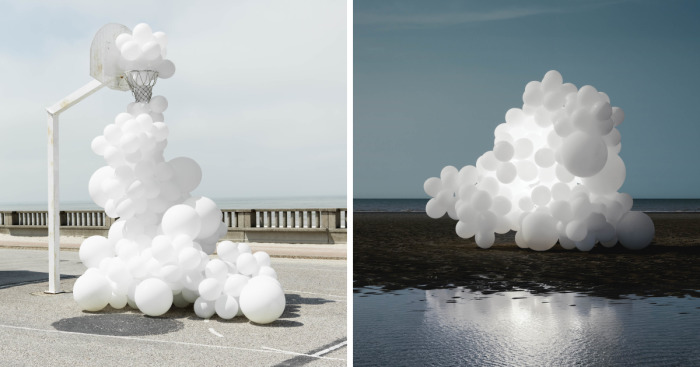 White Balloons Invade Various Places In Surreal Installations By Charles Pétillon