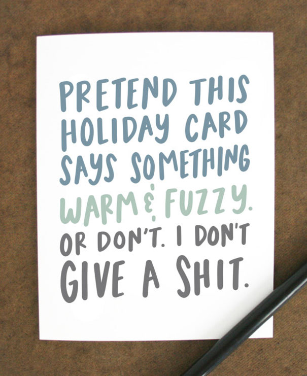 Rude Christmas card with humorous text for a twisted sense of humor, featuring bold lettering on a simple background.