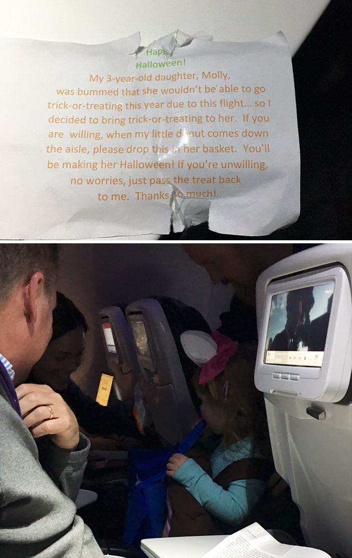 Best Dad Ever Gives Candies To Plane Passengers, So His Daughter Could Still Trick-Or-Treat On Halloween