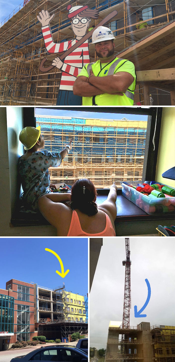 Construction Worker Hides Waldo On Site Everyday For Kids In Hospital Next Door To Find