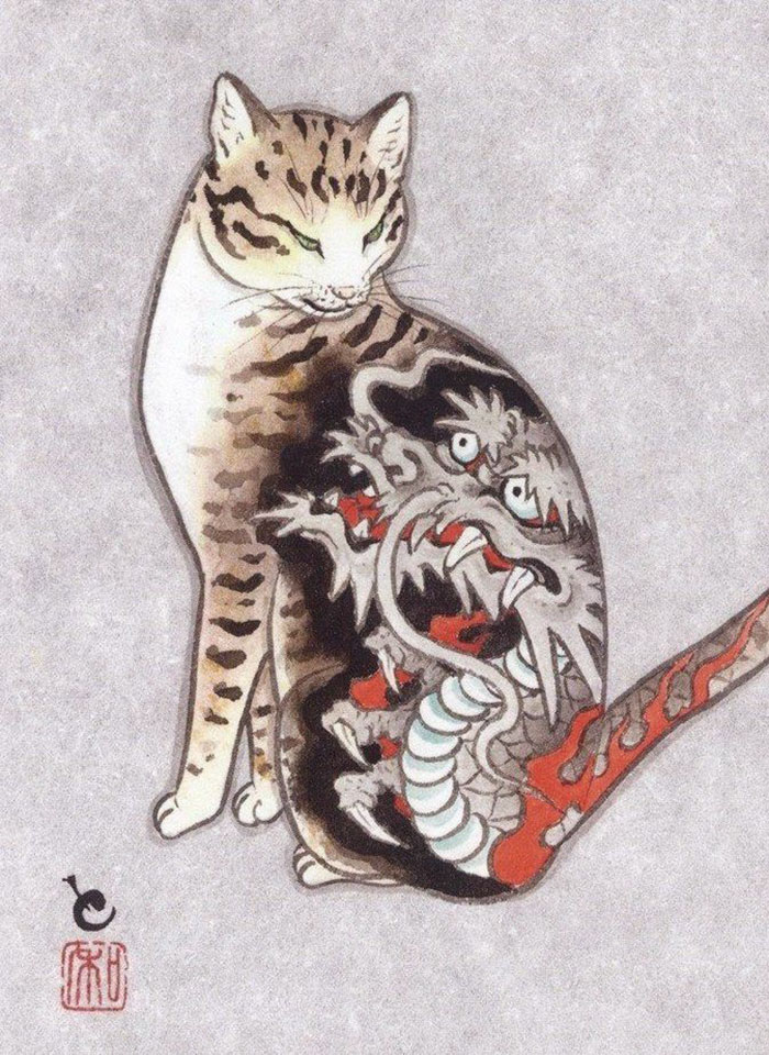 japanese-tattoo-paintings-monmon-cats-kazuaki-horitomo-15 japanese-tattoo-paintings-monmon-cats-kazuaki-horitomo-15