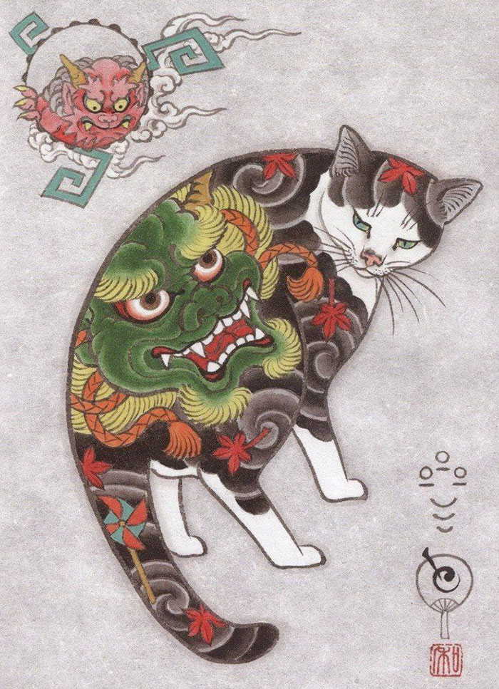 japanese-tattoo-paintings-monmon-cats-kazuaki-horitomo-28 japanese-tattoo-paintings-monmon-cats-kazuaki-horitomo-28