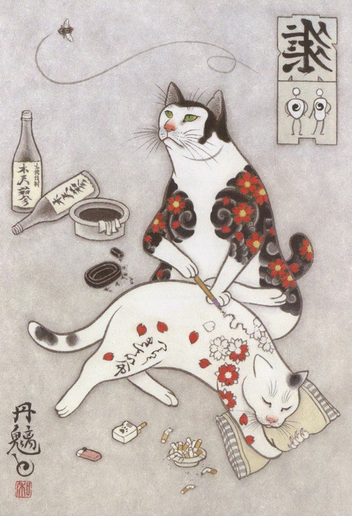 japanese-tattoo-paintings-monmon-cats-kazuaki-horitomo-36 japanese-tattoo-paintings-monmon-cats-kazuaki-horitomo-36