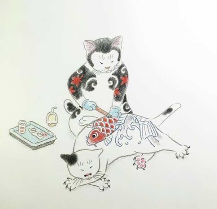 japanese-tattoo-paintings-monmon-cats-kazuaki-horitomo-45 japanese-tattoo-paintings-monmon-cats-kazuaki-horitomo-45
