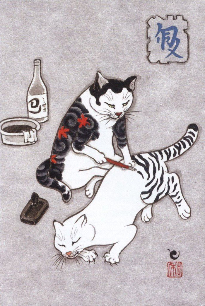 japanese-tattoo-paintings-monmon-cats-kazuaki-horitomo-9 japanese-tattoo-paintings-monmon-cats-kazuaki-horitomo-9
