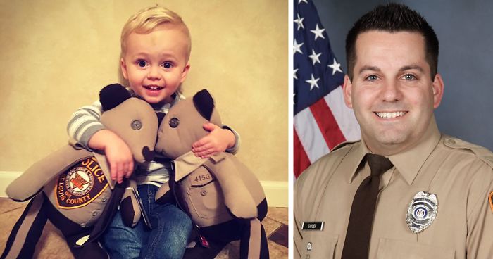 Son Of Cop Killed In Line Of Duty Receives Teddy Bears Made From His Uniform