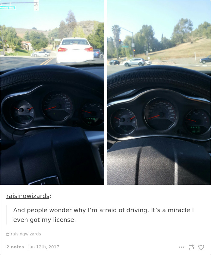 Driving challenges for short people shown through the dashboard view partially blocked by the steering wheel.