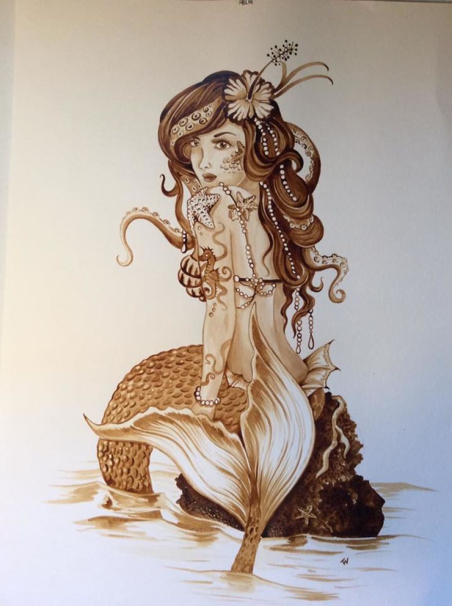 I Made Some Marvelous Mermaids Using Only Coffee As "Paint" I Made Some Marvelous Mermaids Using Only Coffee As "Paint"