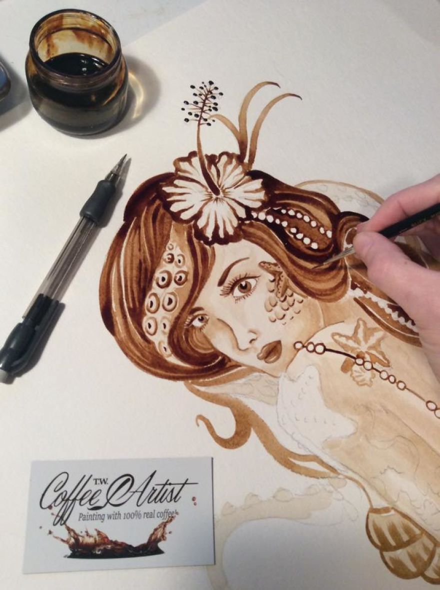 I Made Some Marvelous Mermaids Using Only Coffee As "Paint"
