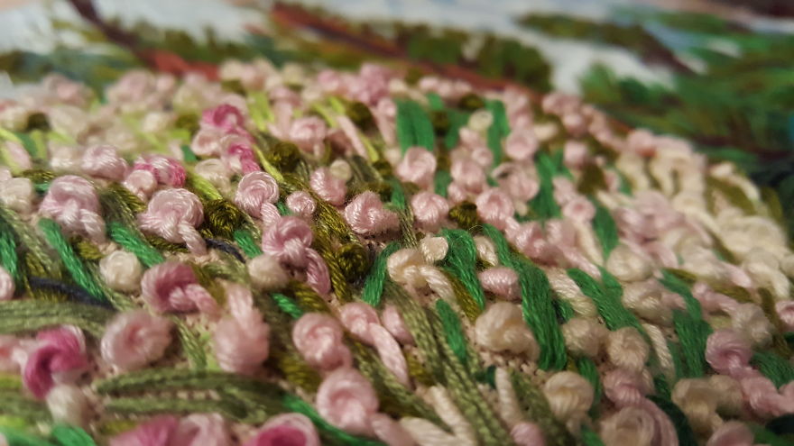 I 'painted' Claude Monet's 'jeanne Marguerite Lecadre In The Garden' Using Needle And Thread