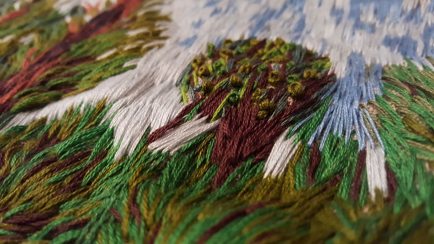 I 'painted' Claude Monet's 'jeanne Marguerite Lecadre In The Garden' Using Needle And Thread