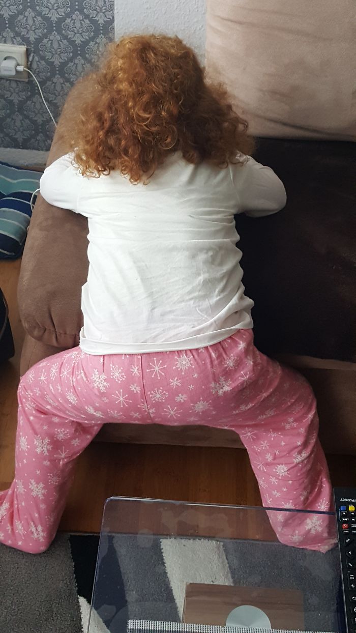 One Of The Chill-positions From My 3yo Niece While Watching Cartoons On The Iphone