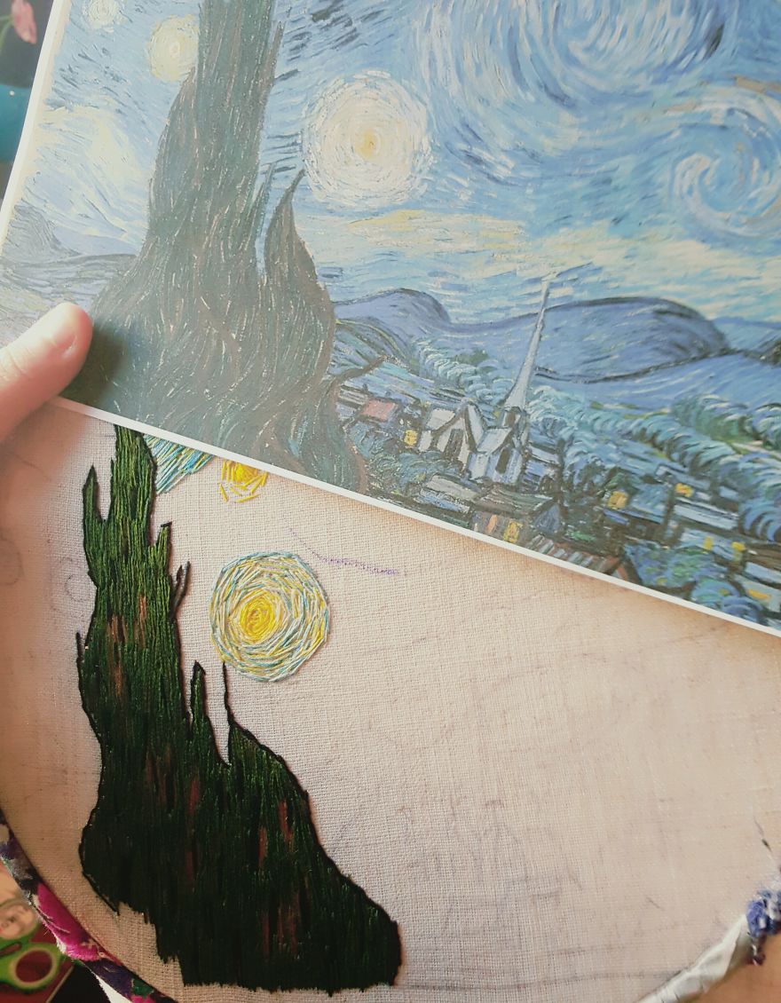 I &lsquo;Painted&rsquo; Vincent Van Gogh&rsquo;s &lsquo;The Starry Night&rsquo; Using Needle And Thread