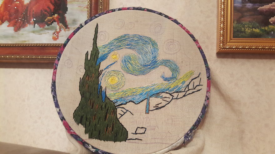 I &lsquo;Painted&rsquo; Vincent Van Gogh&rsquo;s &lsquo;The Starry Night&rsquo; Using Needle And Thread