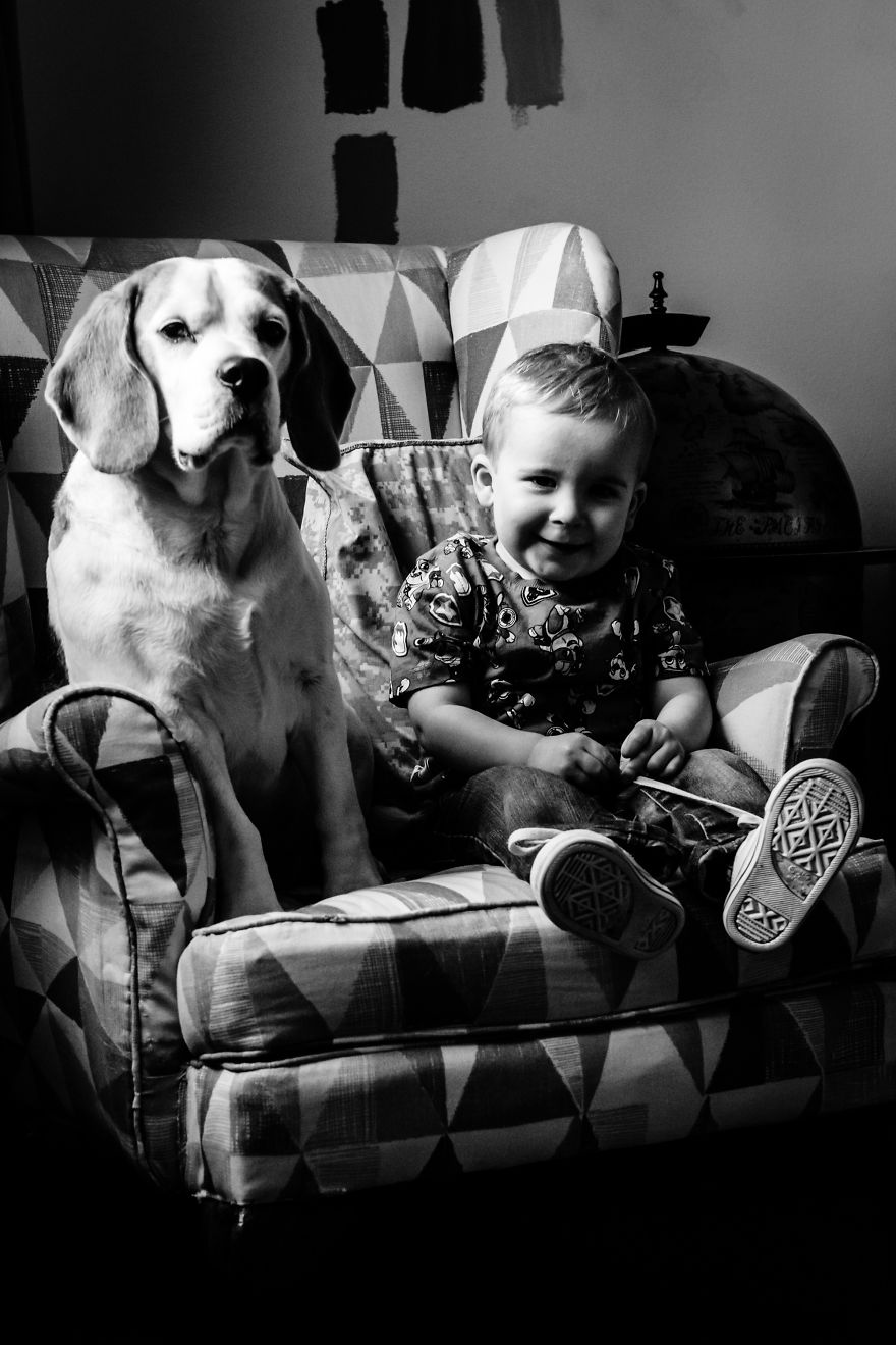 I've Taken A Picture Of My Son And Beagle Every Month For The Last Two Years In The Same Chair