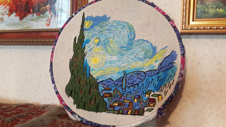 I &lsquo;Painted&rsquo; Vincent Van Gogh&rsquo;s &lsquo;The Starry Night&rsquo; Using Needle And Thread