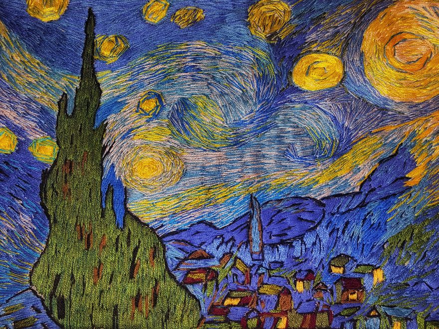 I &lsquo;Painted&rsquo; Vincent Van Gogh&rsquo;s &lsquo;The Starry Night&rsquo; Using Needle And Thread