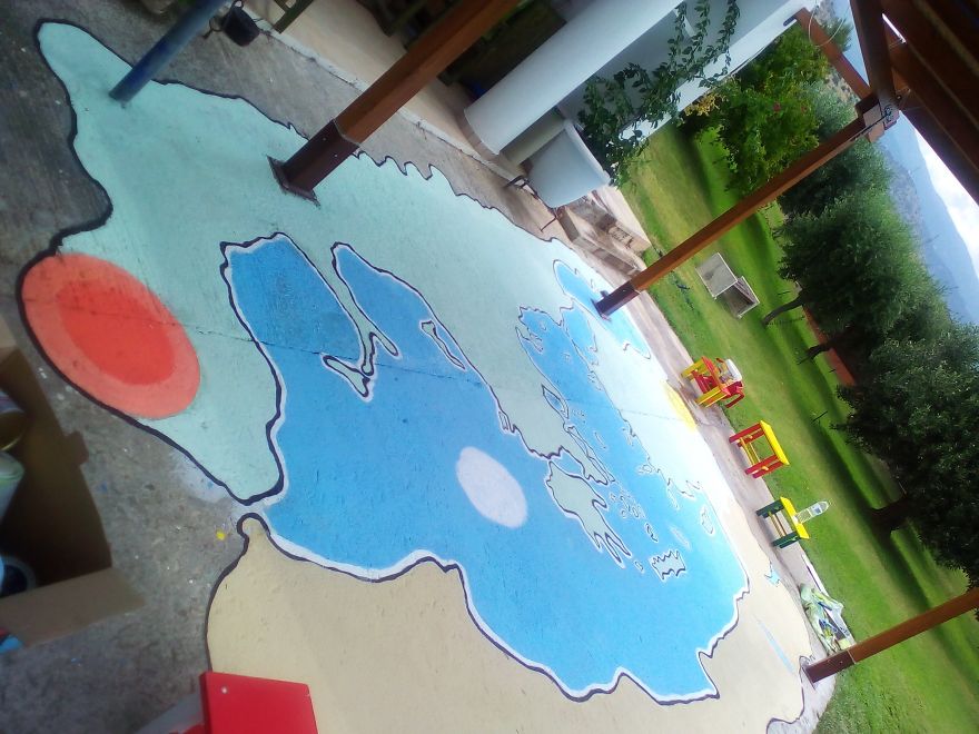 I Painted A Huge Map On My Courtyard