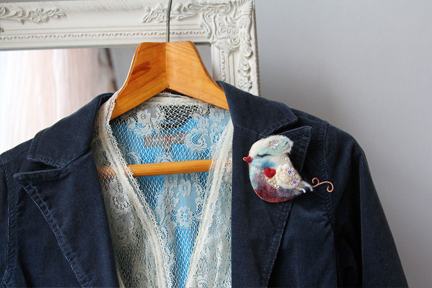 My Felt Bird Brooches Made Like A Photo