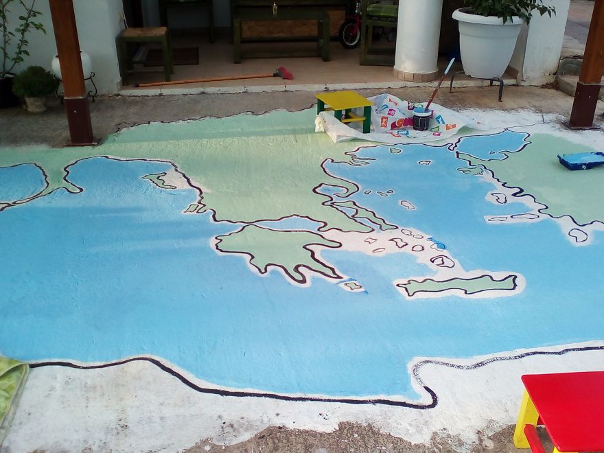 I Painted A Huge Map On My Courtyard