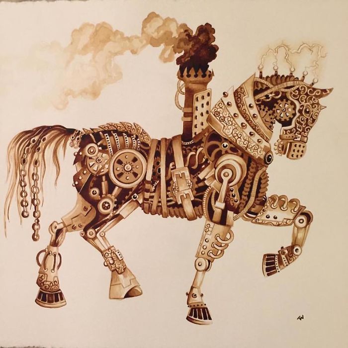 It Took Me Many Hours To "Paint" Steampunk Art Using Real Coffee It Took Me Many Hours To "Paint" Steampunk Art Using Real Coffee