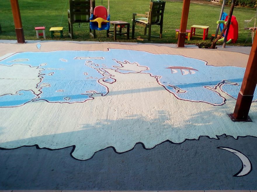 I Painted A Huge Map On My Courtyard
