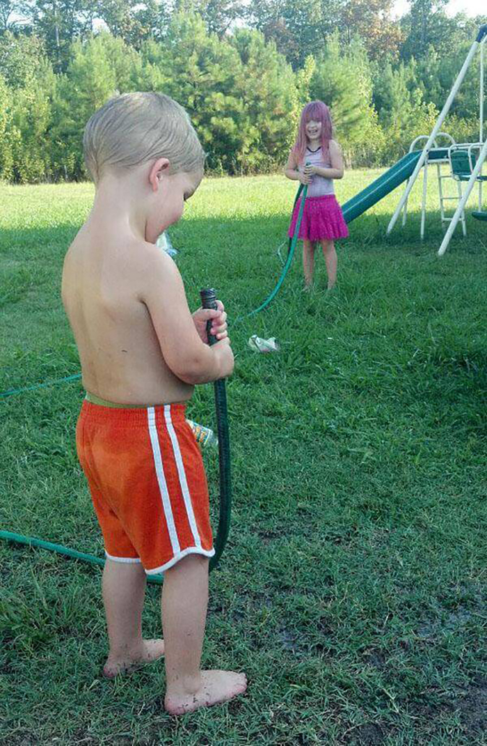 Sister Pinched Her Part Of The Hose