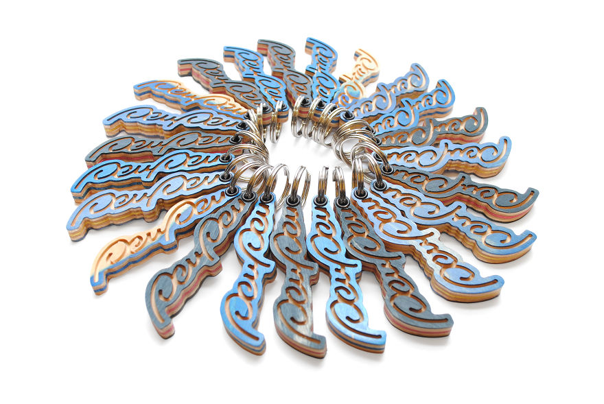 Logo Shaped Keychains Out Of Recycled Skateboards