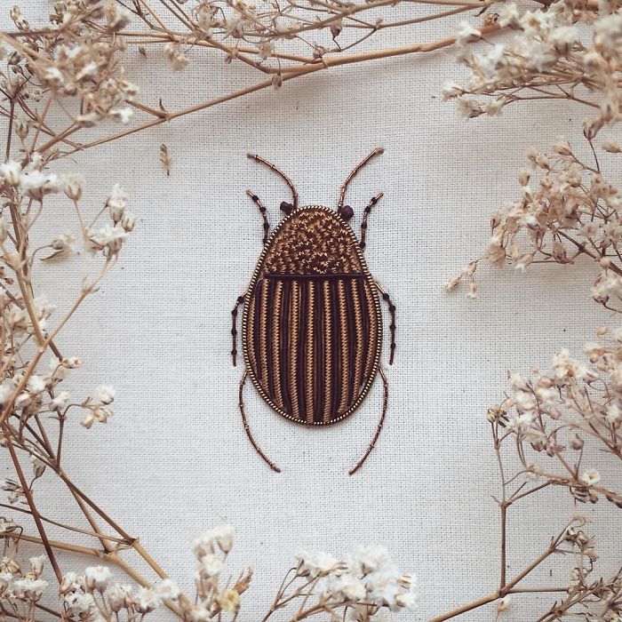 I Create Embroidered Art Inspired By Entomology And Botanical Illustrations