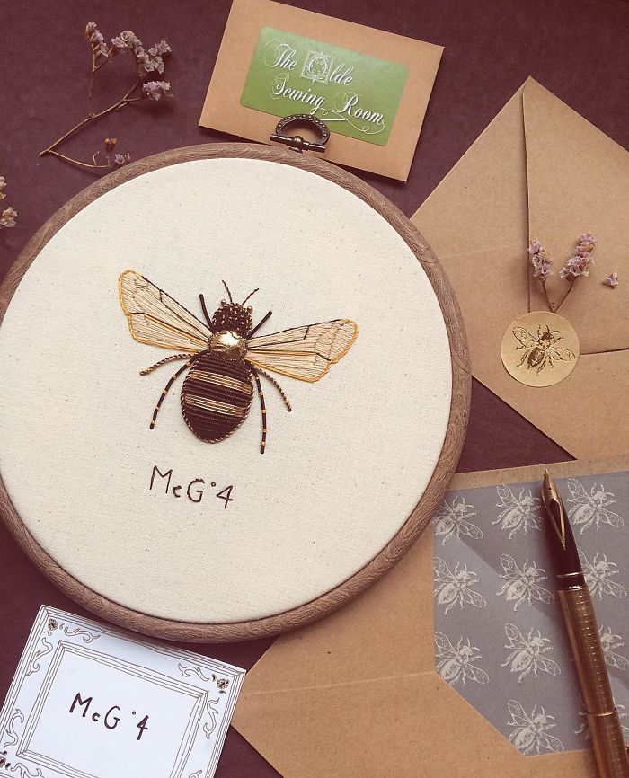 I Create Embroidered Art Inspired By Entomology And Botanical Illustrations