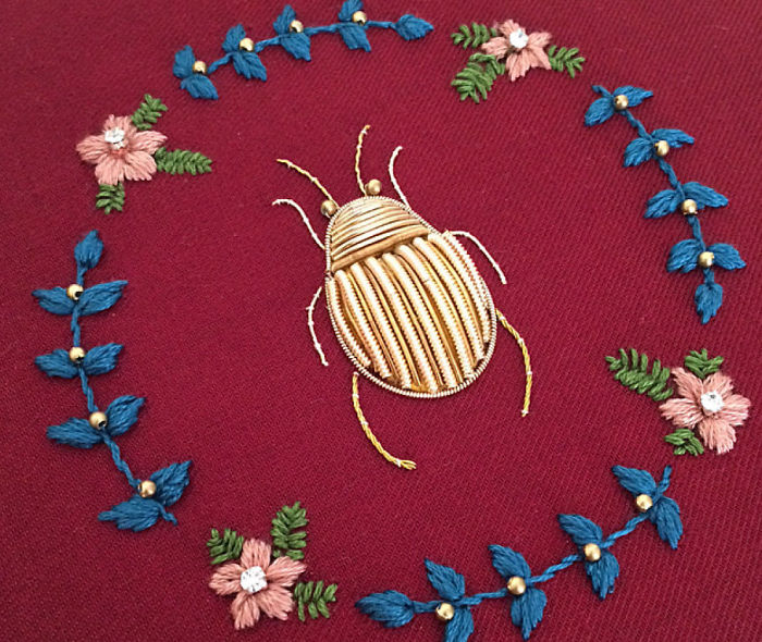 I Create Embroidered Art Inspired By Entomology And Botanical Illustrations
