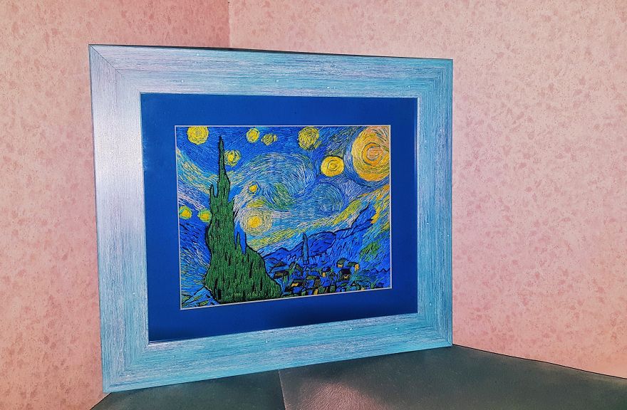 I &lsquo;Painted&rsquo; Vincent Van Gogh&rsquo;s &lsquo;The Starry Night&rsquo; Using Needle And Thread