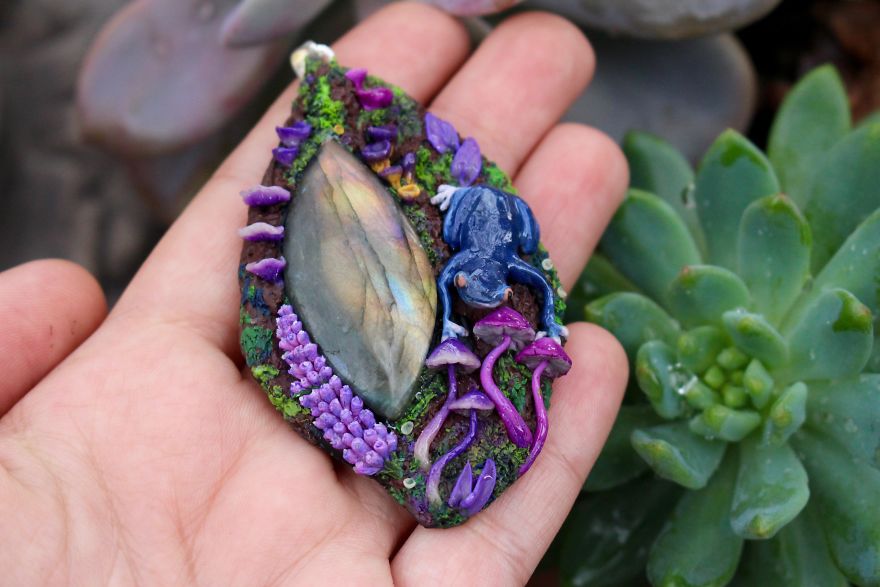 I Make One Of A Kind Magic Portal Necklaces Using Natural Gemstones, Polymer Clay And Precious Metals