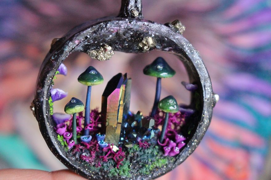 I Make One Of A Kind Magic Portal Necklaces Using Natural Gemstones, Polymer Clay And Precious Metals