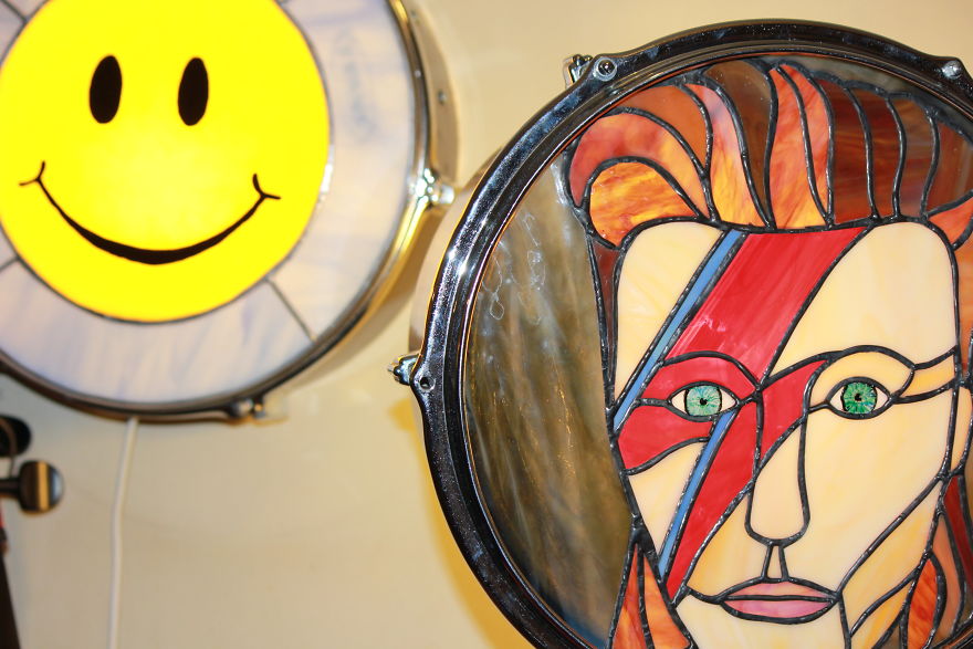 I Put Stained Glass Art Into Guitars And Other Instruments To Make Them Into Funky Lamps & Tables.