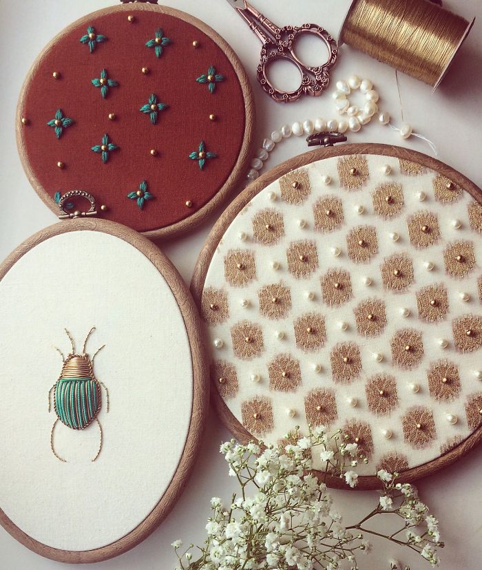 I Create Embroidered Art Inspired By Entomology And Botanical Illustrations