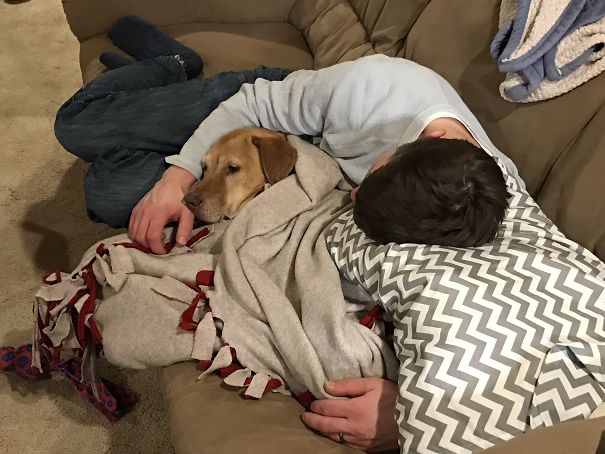 He Didn't Want To Get A Dog.....now This Is A Nightly Occurrence