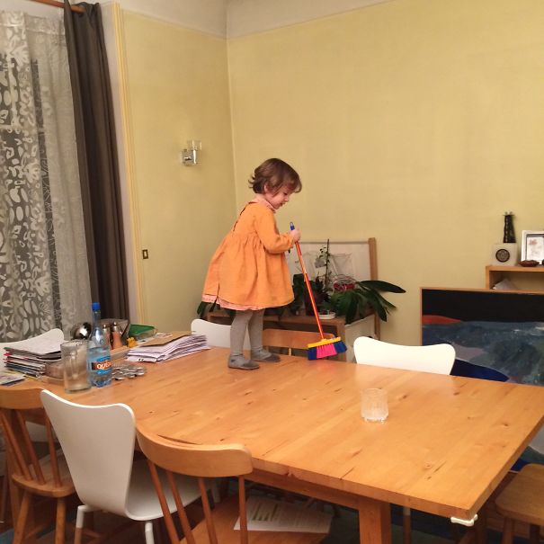 Asked My Two-year-old To Clean The Table While I Did The Dishes... Found Her Like This.