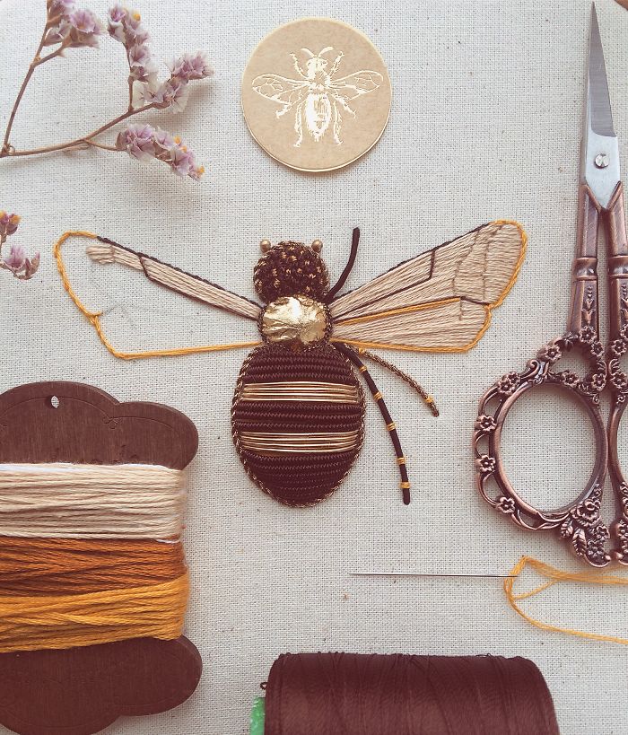 I Create Embroidered Art Inspired By Entomology And Botanical Illustrations