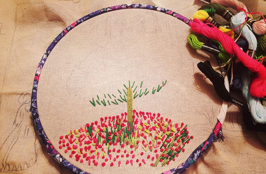 I 'painted' Claude Monet's 'jeanne Marguerite Lecadre In The Garden' Using Needle And Thread