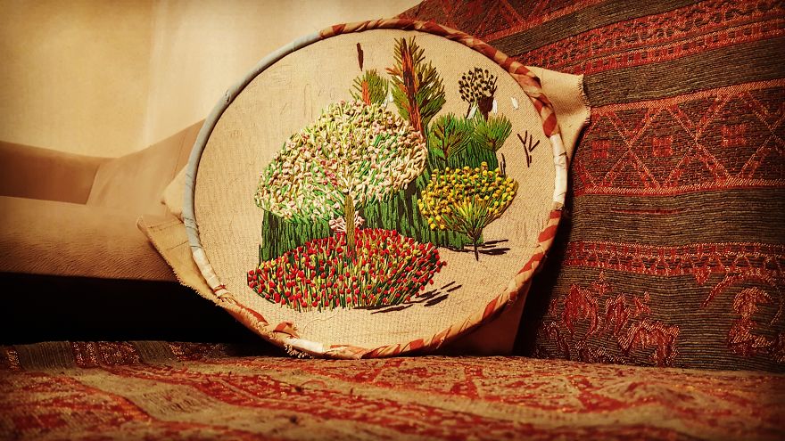 I 'painted' Claude Monet's 'jeanne Marguerite Lecadre In The Garden' Using Needle And Thread