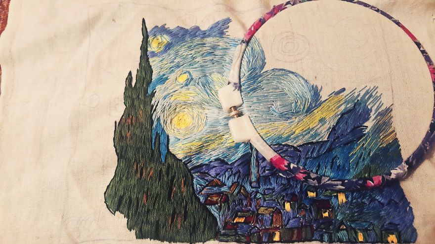 I &lsquo;Painted&rsquo; Vincent Van Gogh&rsquo;s &lsquo;The Starry Night&rsquo; Using Needle And Thread