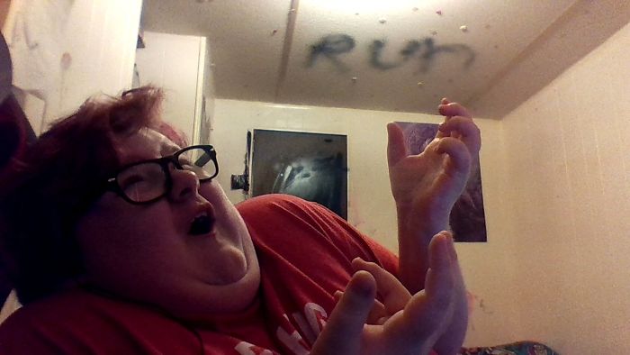 My Daughter Spray Painted Run Of Her Celling And This Is The Face She Made