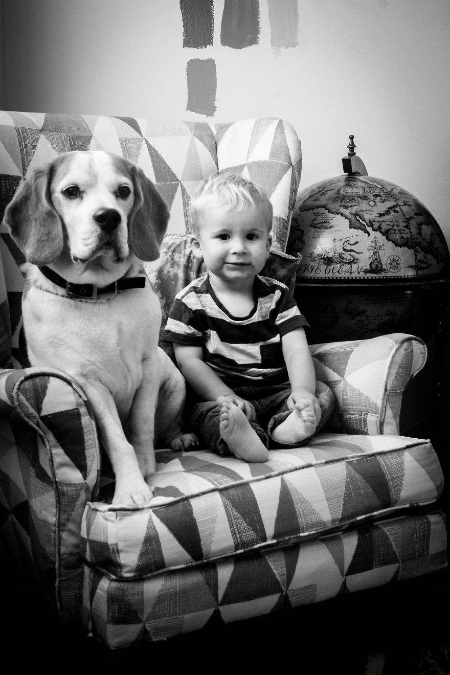 I've Taken A Picture Of My Son And Beagle Every Month For The Last Two Years In The Same Chair