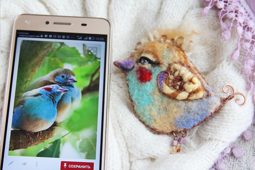 My Felt Bird Brooches Made Like A Photo