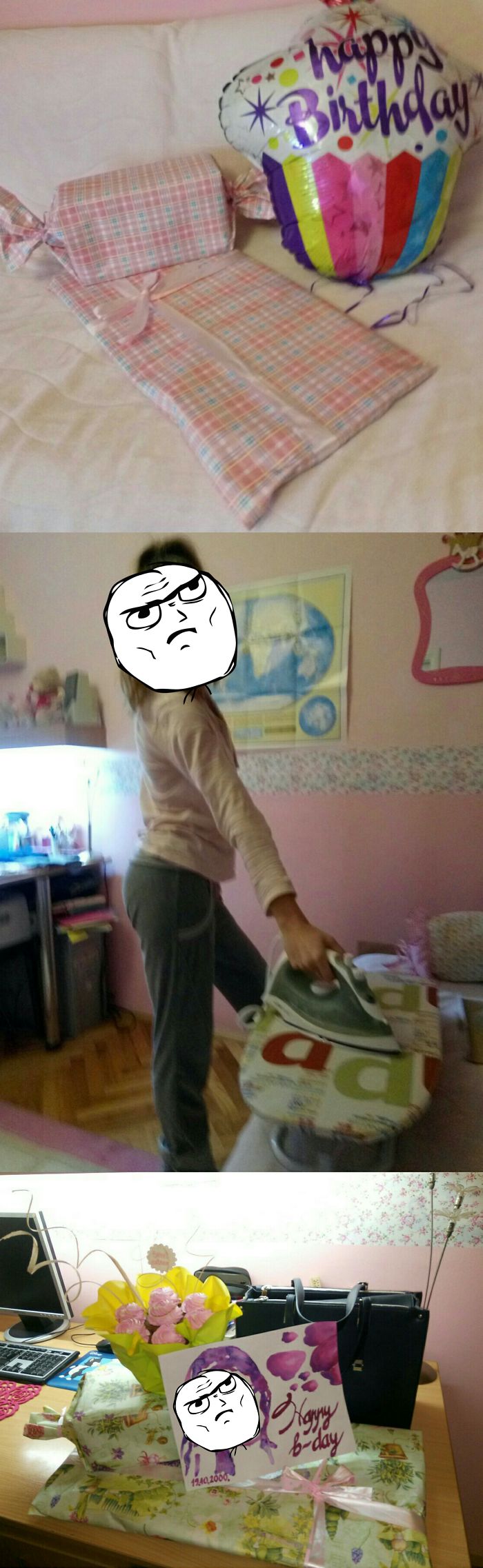 It Was My Little Sisters Birthday, So At 00:00 Am I Made A Surprise For Her - I Gave Her My Old Balloon And Wrapped An Iron And A Small Ironing Board. She Was So Confused. Day After, I Wrapped An Actual Gift, But With Iron And Ironing Board Again!