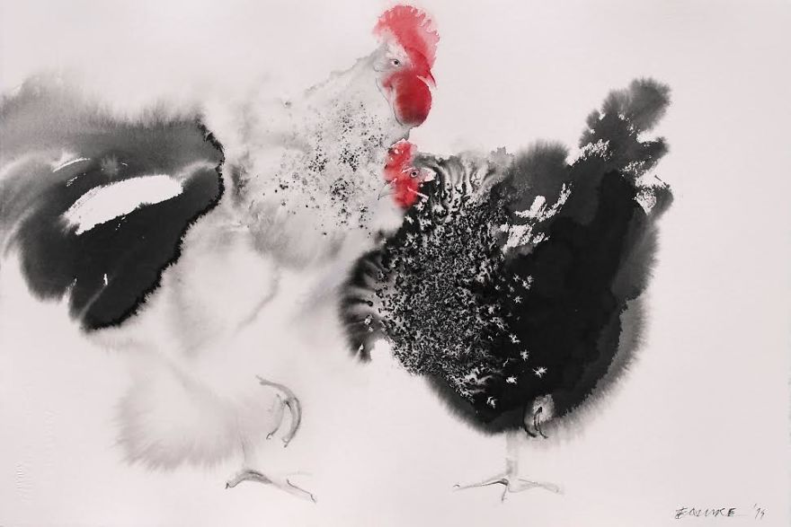 Ink Paintings By Endre Penovac For The Year Of Rooster Ink Paintings By Endre Penovac For The Year Of Rooster