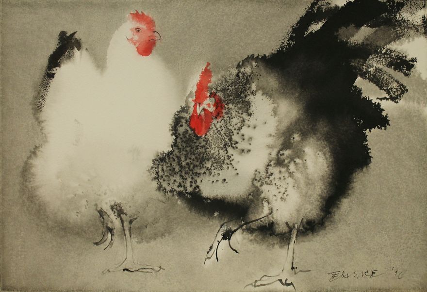 Ink Paintings By Endre Penovac For The Year Of Rooster