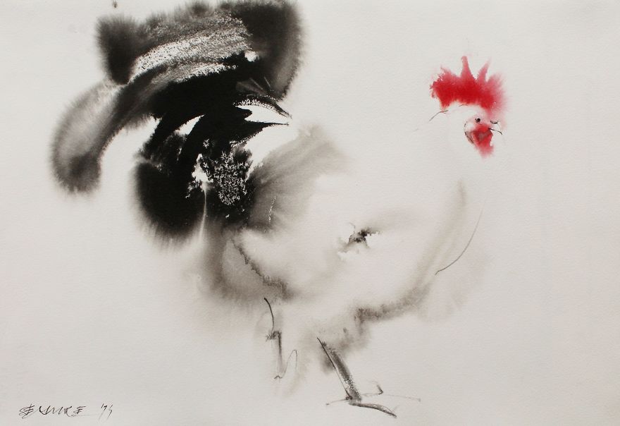 Ink Paintings By Endre Penovac For The Year Of Rooster Ink Paintings By Endre Penovac For The Year Of Rooster