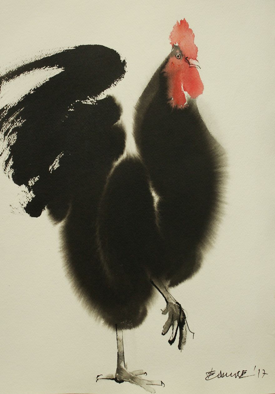 Ink Paintings By Endre Penovac For The Year Of Rooster Ink Paintings By Endre Penovac For The Year Of Rooster